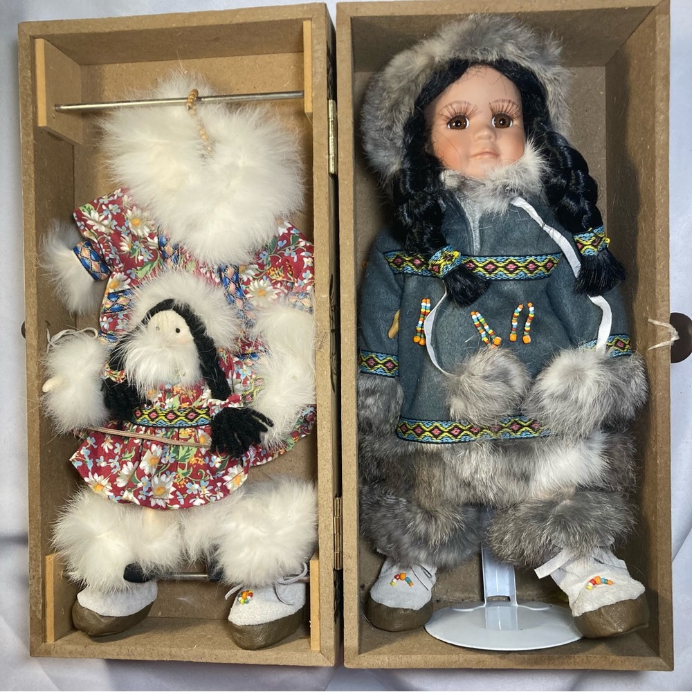Alaska 12” Alaskan Doll in Original Wooden Box & Stand